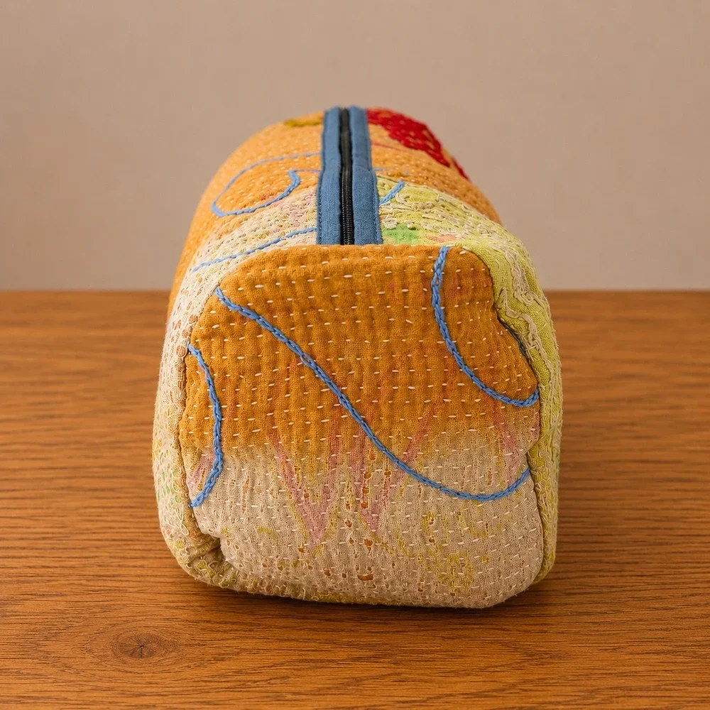 Kantha Quilted Embroidered Pouch Bag Accessories Travel Toiletry Utility Boho